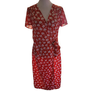 J. Crew Red Floral Midi Wrap Dress